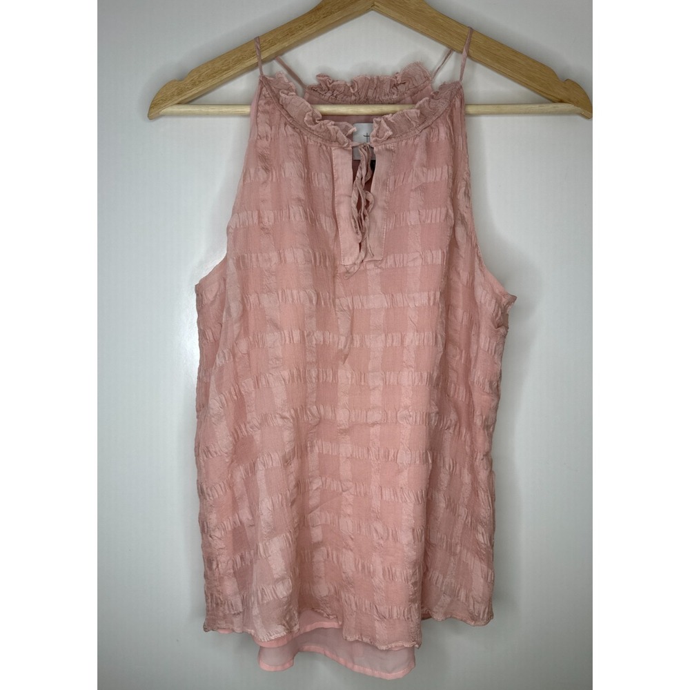 Anthropologie HD in Paris Tender Texture Silk Tank Pink Ruffle Keyhole Top Sz 6 - Picture 3 of 11
